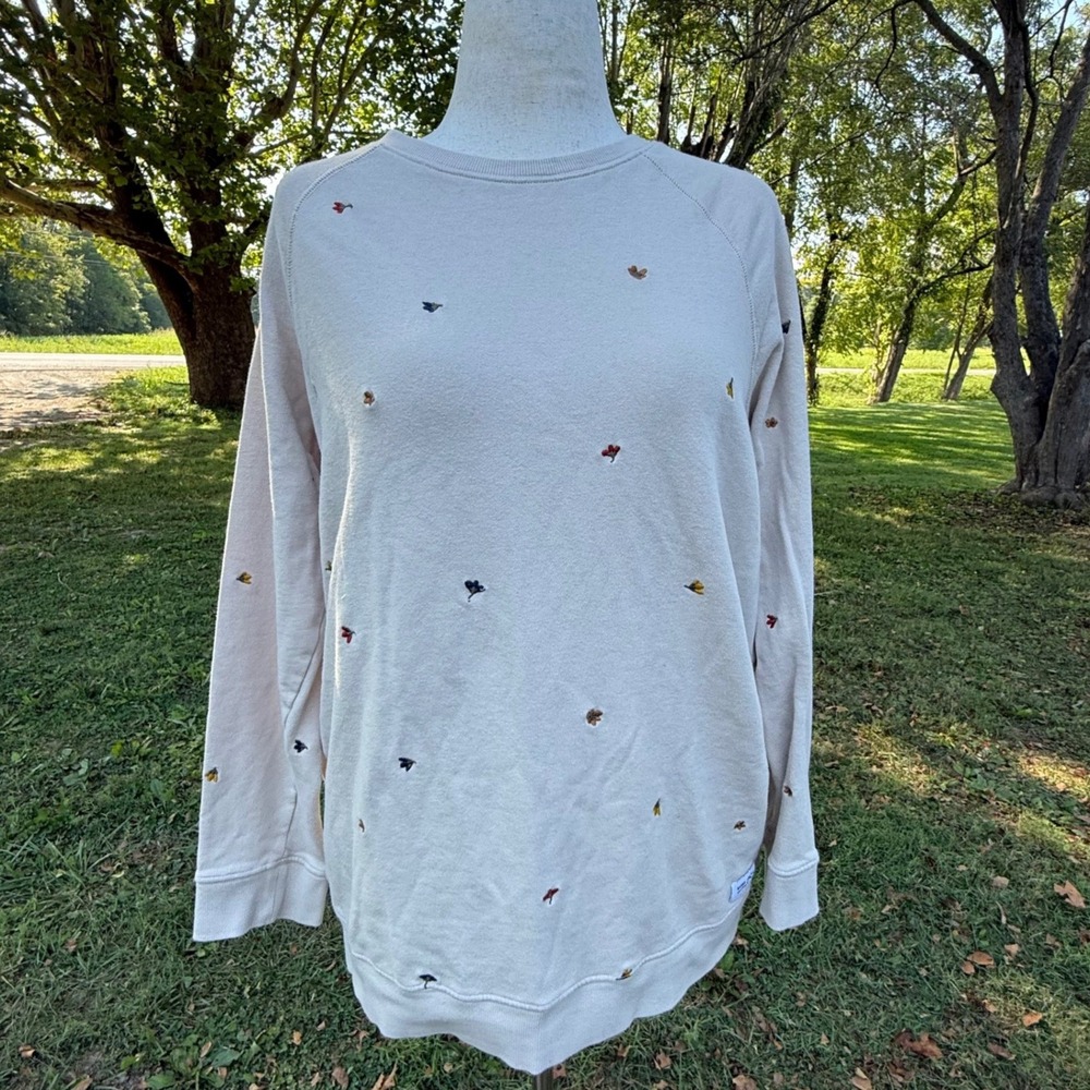 Banks Journal Mens Organic Cotton Floral Embroidered Raglan Sweatshirt Cream L